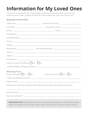 Example estate panning inventory worksheet